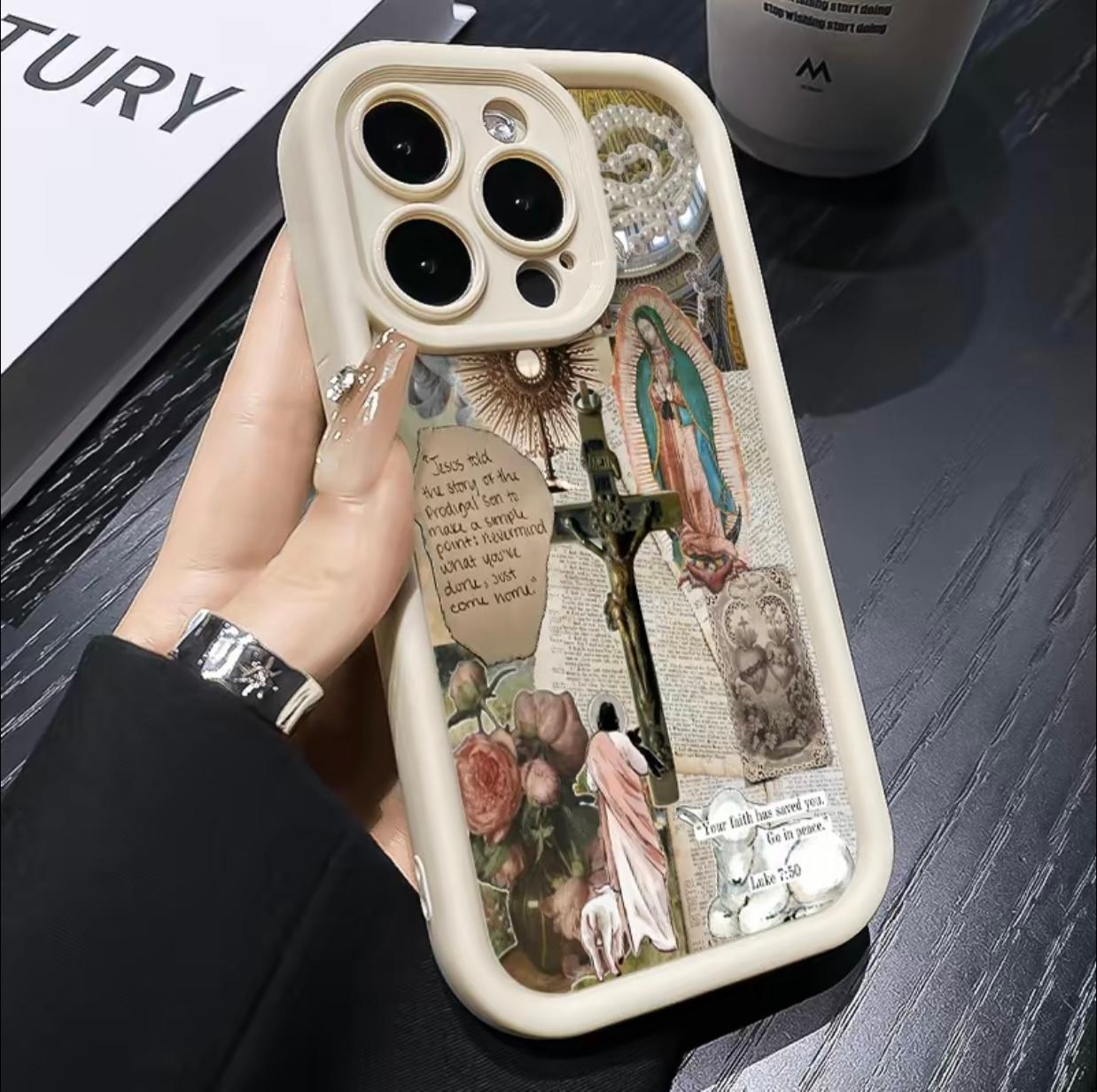 Fashion Religion Pattern TPU Phone Case comfortable for iPhone Soft TPU Bumper Drop Protection Rugged Durable Back Cover for Girl and Boy