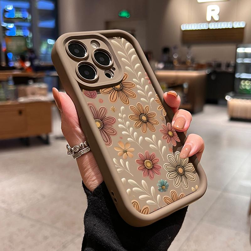 Retro Flowers Pattern TPU Phone Case comfortable for iPhone Soft TPU Bumper Drop Protection Rugged Durable Back Cover for Girl and Boy