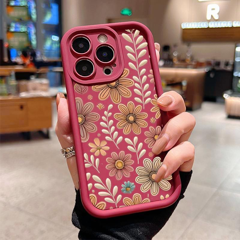 Retro Flowers Pattern TPU Phone Case comfortable for iPhone Soft TPU Bumper Drop Protection Rugged Durable Back Cover for Girl and Boy